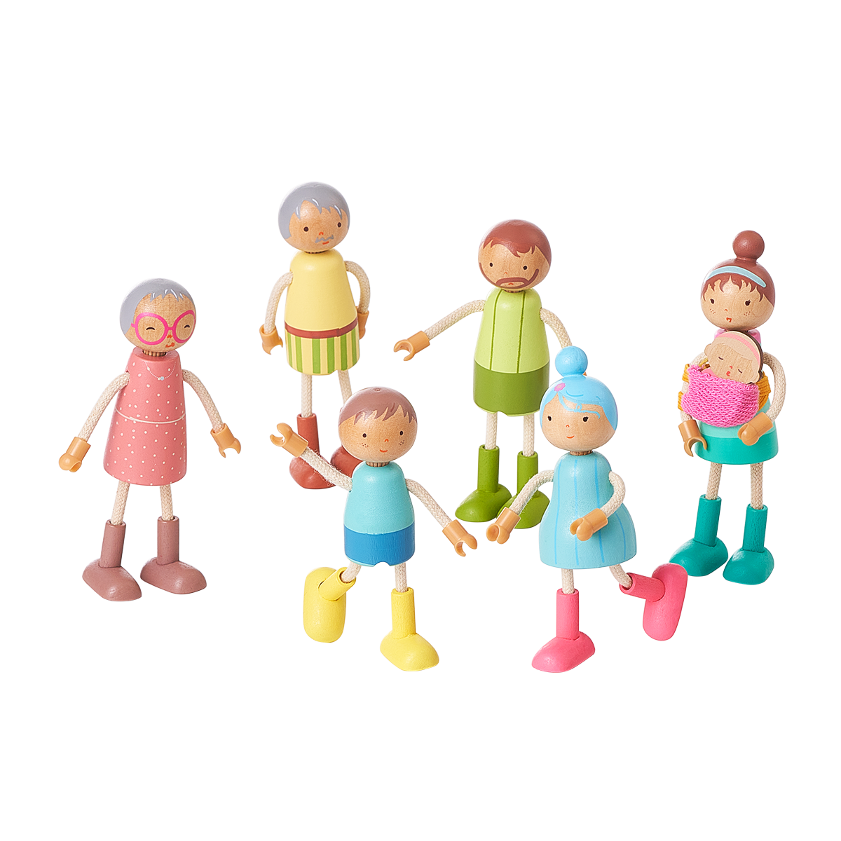 Wooden Dollhouse Family Dolls Set of 7 Ages 3+ | Giant Bean