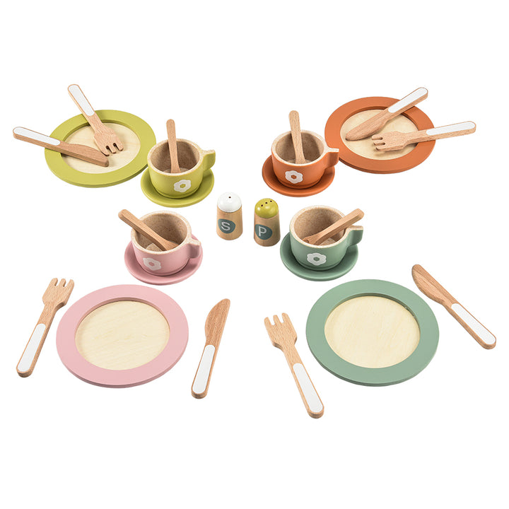 Toy Tableware 27-Piece Wooden Toy Dinnerware Set for Toddlers Ages 3+ | Giant Bean ...