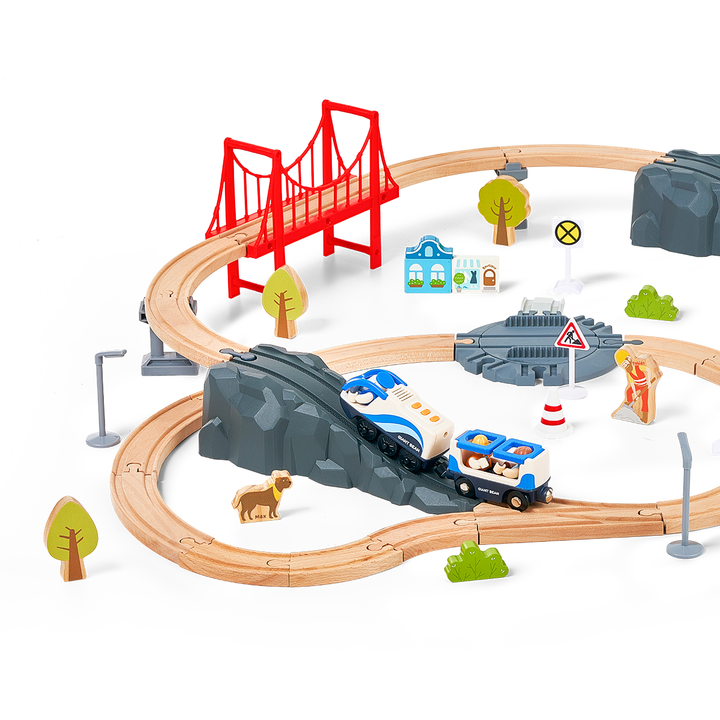 72-Piece Wooden Fire Rescue Train Set for Toddlers Ages 3-5 | Giant ...