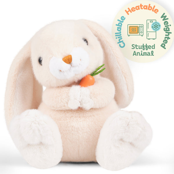 Giant bean Microwavable Stuffed Animal, 10.4'' Easter Bunny Stuffed Animal with Heatable & Freezable Clay Beads, Easter Plush Toy Gift for Boys & Girls (Cream White)