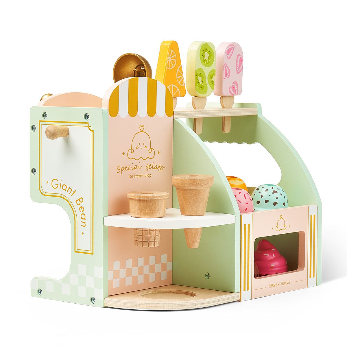 Wooden Ice Cream Shop Playset with Scoop Ages 3+ | Giant Bean