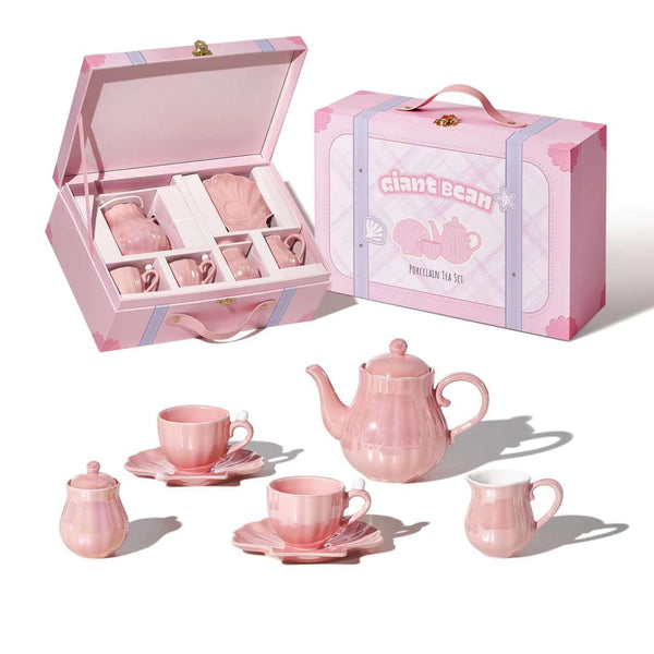 Porcelain Tea Set for Kids, Pearl Pink Tea Partiy