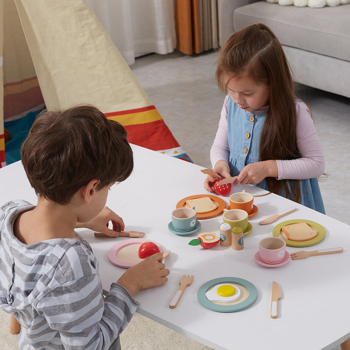 27-Piece Wooden Toy Dinnerware Set for Toddlers Ages 3+ | Giant Bean ...