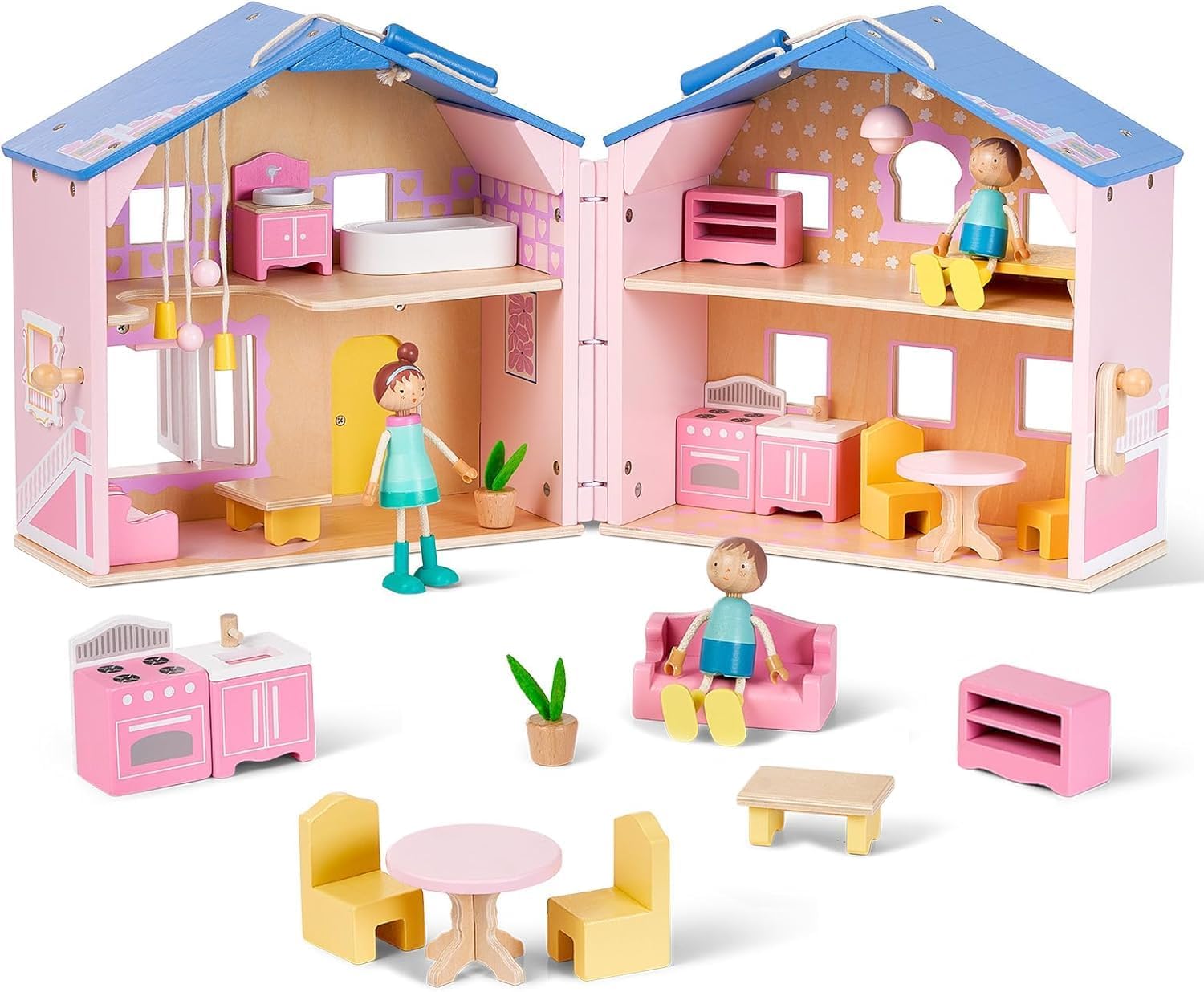 Foldable Pink Wooden Dollhouse - Portable Playset Ages 3+ | Giant