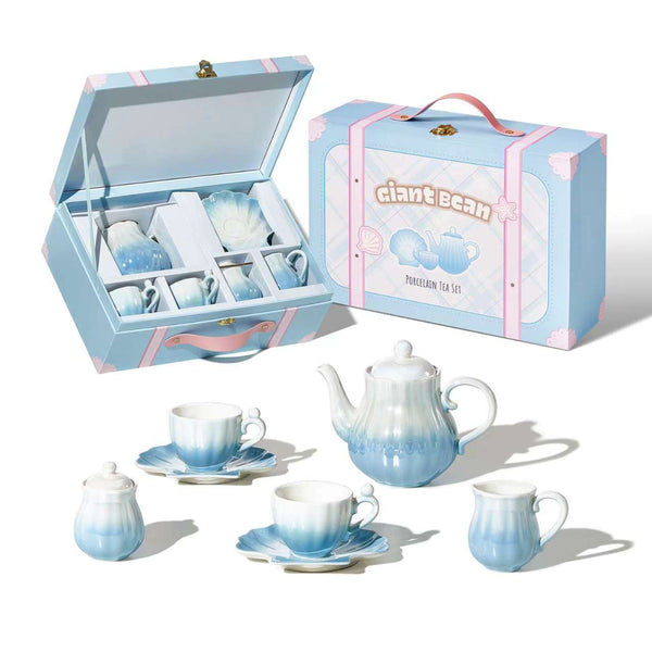 Porcelain Tea Set for Kids, Pearl Gradient Blue Tea Partiy