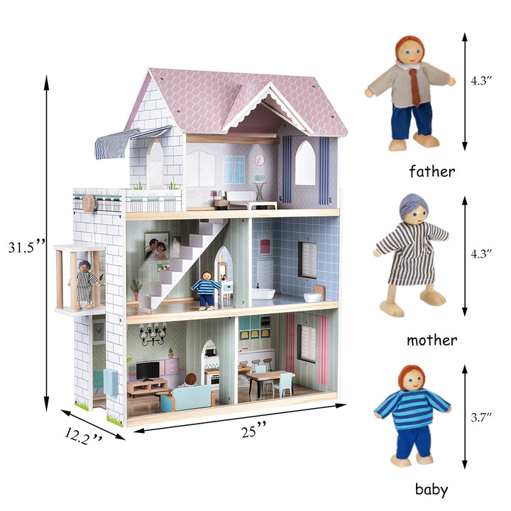 dieffenbachia dollhouse Pink Dreamer 3-Story Wooden Dollhouse for Girls Ages 3+