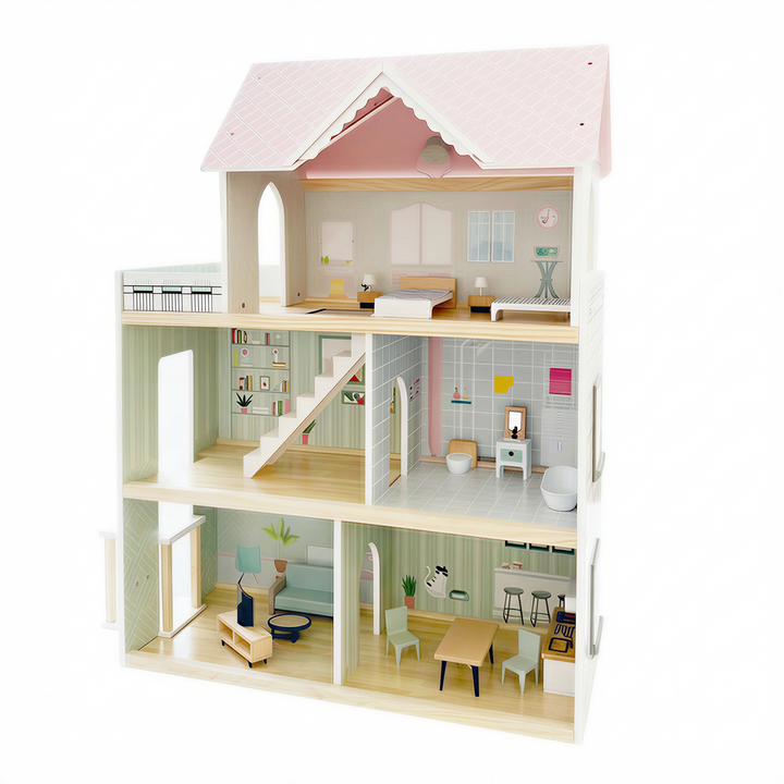 dieffenbachia dollhouse Pink Dreamer 3-Story Wooden Dollhouse for Girls Ages 3+