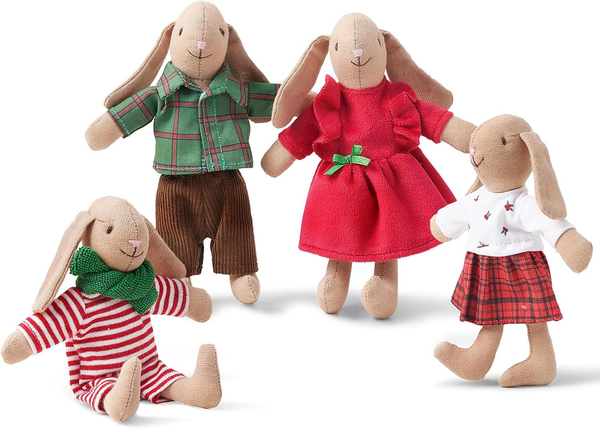 Bunny Toys for Kids, Christmas Bunny, 4 PCS Hand Made Rabbit Family Dolls with Removable Clothes, Suitable for Infants, Boys and Girls, Dollhouse People