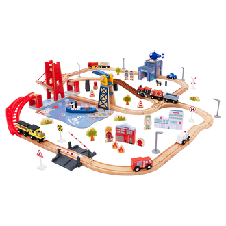 117-Piece Wooden City Port Train Set for Kids Ages 3-8 - Giant Bean