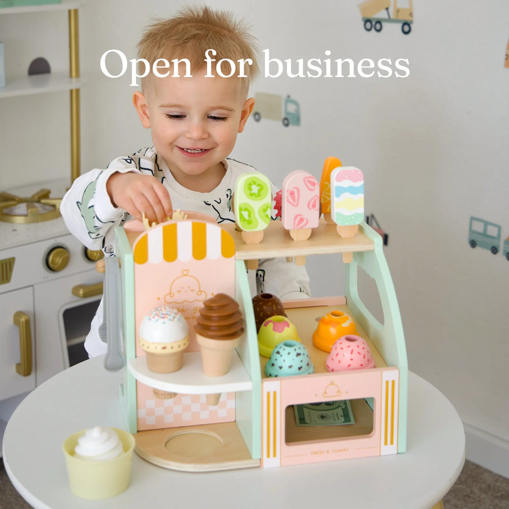 Wooden Ice Cream Shop Playset with Scoop Ages 3+ | Giant Bean