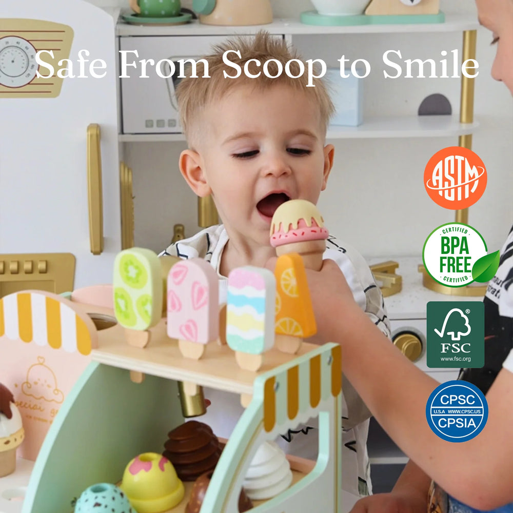 Wooden Ice Cream Shop Playset with Scoop Ages 3+ | Giant Bean